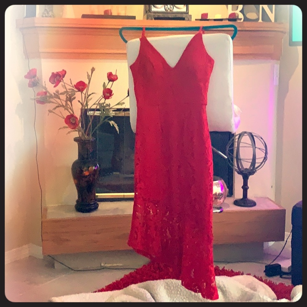 🔥Hot! Red high/low A-line lace dress Size1